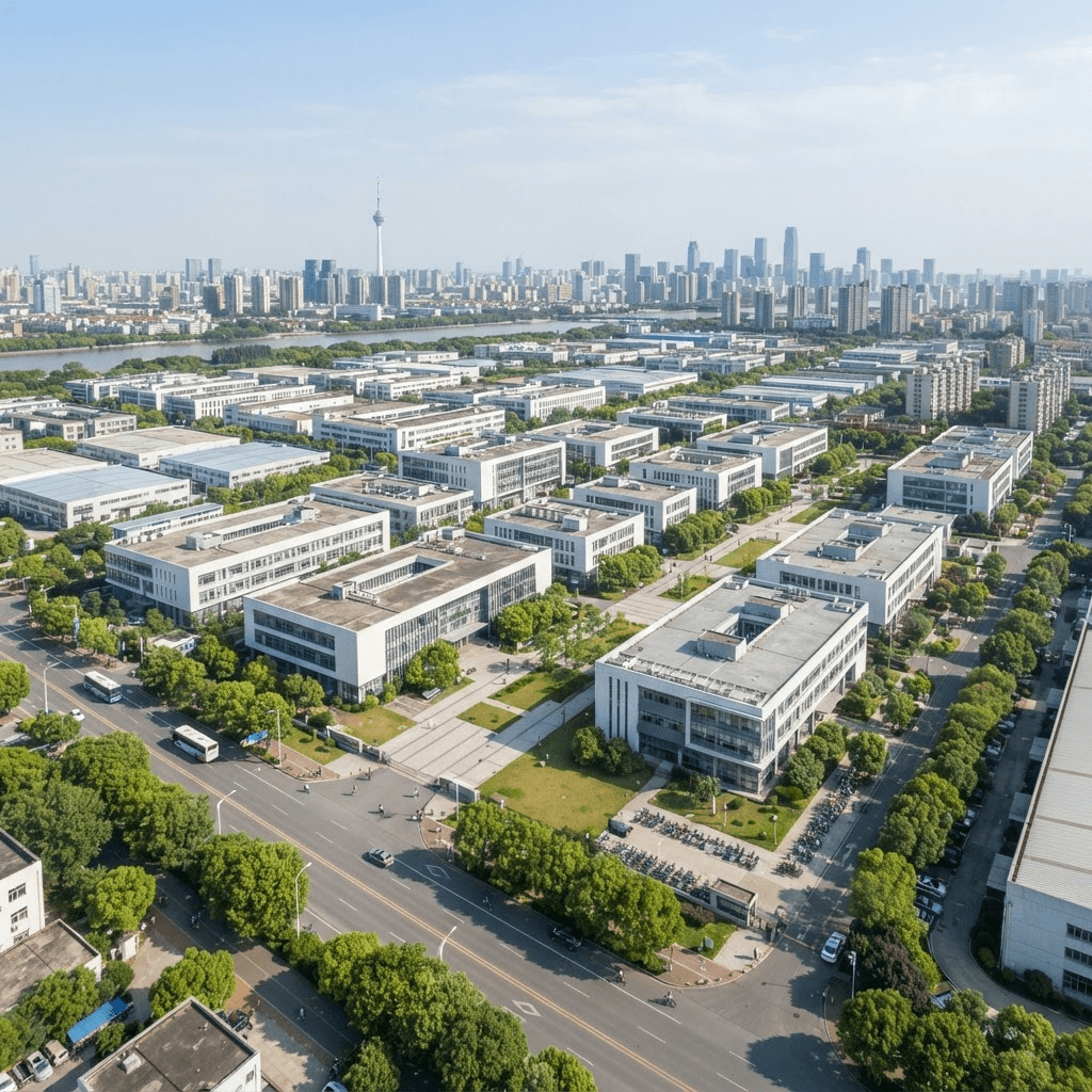 Aerial view of a modern business park in Hubei, China